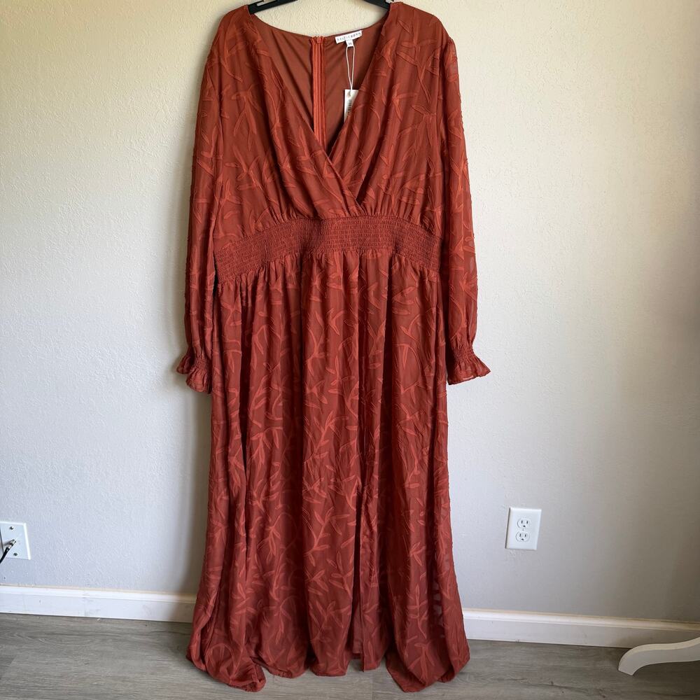 NWT Baltic Born Bridget Textured Maxi Dress Rust Orange V-Neck Womens 3X
